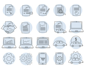 Set of linear icons on the themes of finance and management. Outline vector illustration