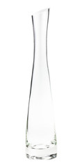 narrow glass flower vase isolated on white