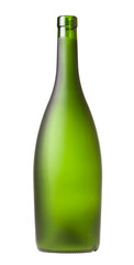 empty green brandy bottle isolated on white
