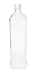 empty clear whiskey bottle isolated on white