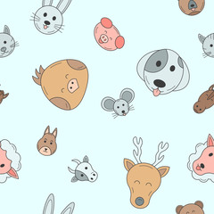 Animal - Vector color background (seamless pattern) of pets and wild beast for graphic design
