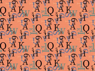 Seamless bright spring pattern with  symbols and  alphabet.