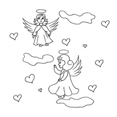 isolated on white background picture of an angel girl,  vector, Stock illustration of a design element for print