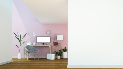The interior home minimal work space 3d rendering 