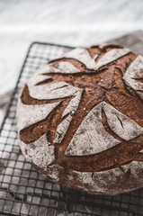 Homemade, organic rustic bread. Wholemeal