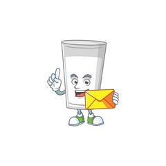 Cute face glass of milk mascot design bring brown envelope
