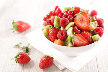 bowl of fruit salad- strawberry, kiwi and banana