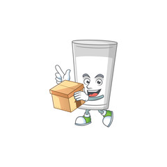 Glass of milk cartoon design style having gift box