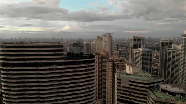 Rockwell One. Acqua Residences. Urban city Metro Manila, Philippines. Pasig River. Metropolis. Slums and high rises. Aerial shot
