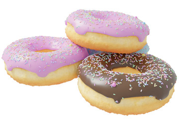 3D Rendering donuts with sprinkles isolated on white background