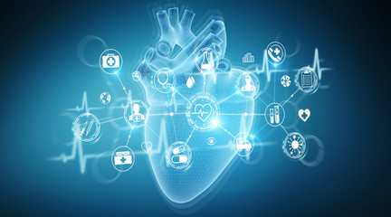Digital x-ray of human heart holographic scan projection 3D rendering