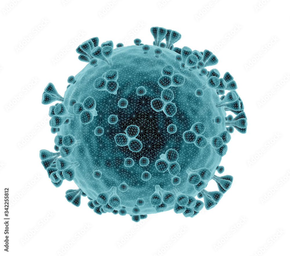 Aufkleber 3D rendering of the coronavirus on a microscopic level isolated on white background. Microscope close-up of the covid-19 disease. 2019-nCoV virus