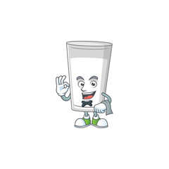 A glass of milk waiter cartoon character ready to serve