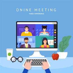 Fototapeta na wymiar Illustrations flat design concept video conference. online meeting work form home. Vector illustrate.