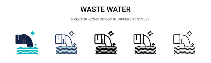 Waste water icon in filled, thin line, outline and stroke style. Vector illustration of two colored and black waste water vector icons designs can be used for mobile, ui, web