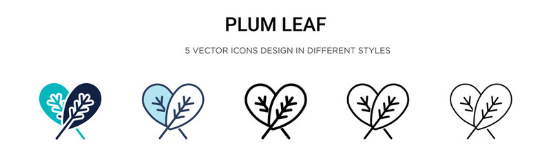 Plum leaf icon in filled, thin line, outline and stroke style. Vector illustration of two colored and black plum leaf vector icons designs can be used for mobile, ui, web
