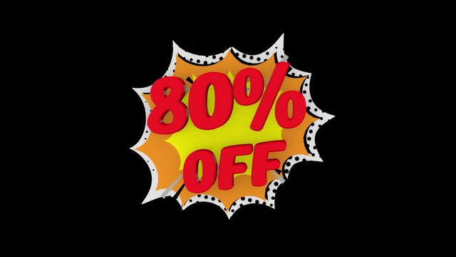 Sale word concept, 80% off, for shopping, sales, advertising, discounts and promotion, comics looks. (alpha channel)
