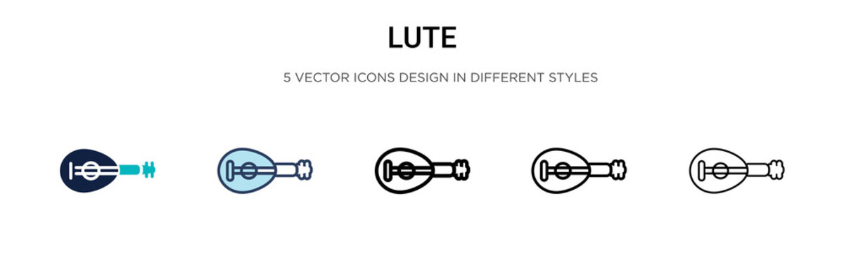 Lute icon in filled, thin line, outline and stroke style. Vector illustration of two colored and black lute vector icons designs can be used for mobile, ui, web