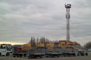 Fototapeta premium Baggage trolleys are at the airport.