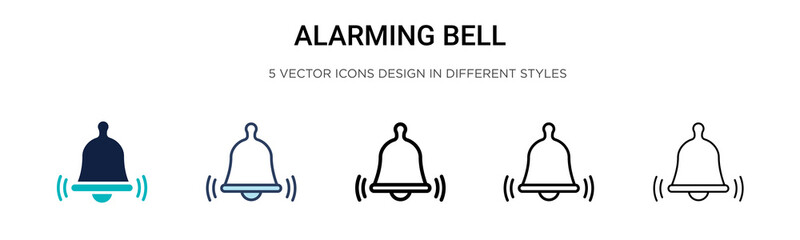 Alarming bell icon in filled, thin line, outline and stroke style. Vector illustration of two colored and black alarming bell vector icons designs can be used for mobile, ui, web