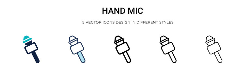 Hand mic icon in filled, thin line, outline and stroke style. Vector illustration of two colored and black hand mic vector icons designs can be used for mobile, ui, web