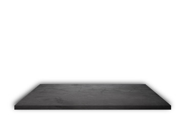 Empty top of black stone shelves on a white background with clipping path. For product display