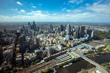 Panorama of Melbourne city center from a high point