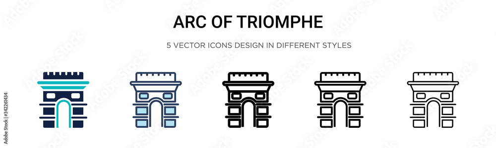 Poster arc of triomphe icon in filled, thin line, outline and stroke style. vector illustration of two colo