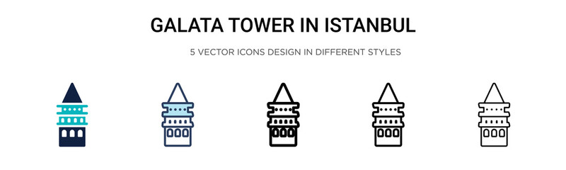 Galata tower in istanbul icon in filled, thin line, outline and stroke style. Vector illustration of two colored and black galata tower in istanbul vector icons designs can be used for mobile, ui, web