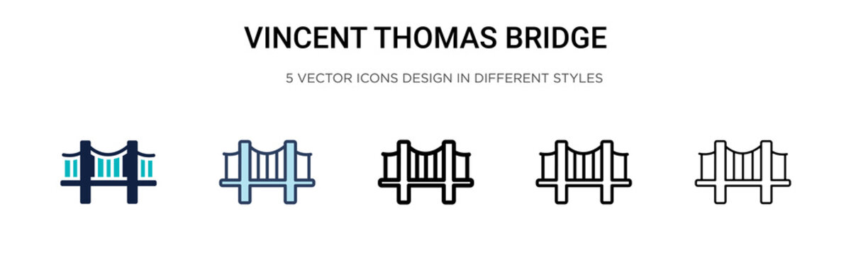 Vincent thomas bridge icon in filled, thin line, outline and stroke style. Vector illustration of two colored and black vincent thomas bridge vector icons designs can be used for mobile, ui, web