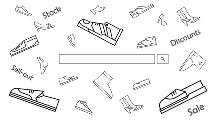 Selling shoes. Concept of buying shoes online. Shop online. Minimalism. Vector illustration.

