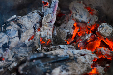 burning charcoal in a fireplace