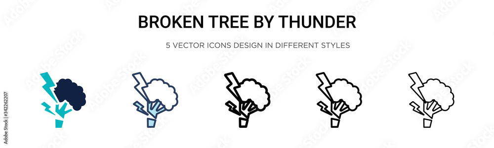Poster broken tree by thunder icon in filled, thin line, outline and stroke style. vector illustration of t