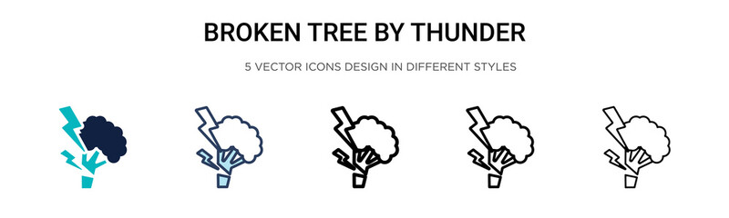 Broken tree by thunder icon in filled, thin line, outline and stroke style. Vector illustration of two colored and black broken tree by thunder vector icons designs can be used for mobile, ui, web