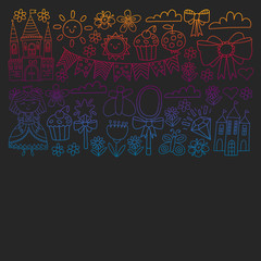 Vector pattern for little girls. Princess illustration for happy birthday party. Blackboard chalk illustration © Anastasia