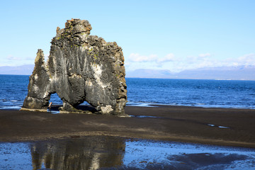 Vatnsnes / Iceland - August 27, 2017: The Hvitserkur rock in Vatnsnes peninsula, Iceland, Europe