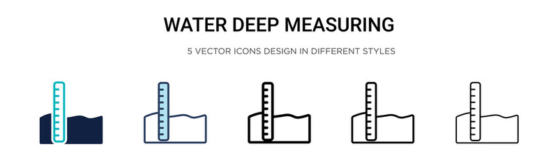 Fototapeta na wymiar Water deep measuring icon in filled, thin line, outline and stroke style. Vector illustration of two colored and black water deep measuring vector icons designs can be used for mobile, ui, web