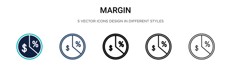 Margin icon in filled, thin line, outline and stroke style. Vector illustration of two colored and black margin vector icons designs can be used for mobile, ui, web - obrazy, fototapety, plakaty