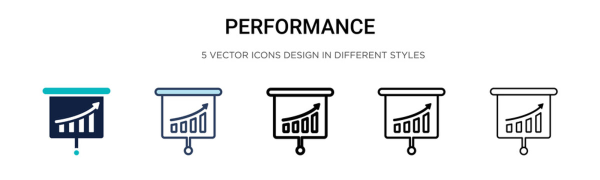 Performance icon in filled, thin line, outline and stroke style. Vector illustration of two colored and black performance vector icons designs can be used for mobile, ui, web