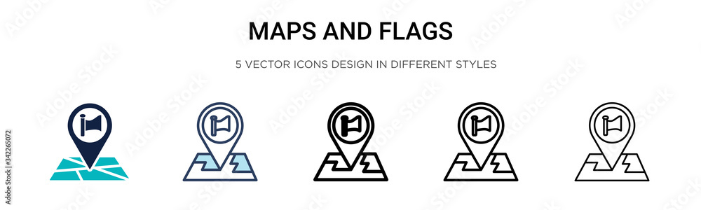 Poster maps and flags icon in filled, thin line, outline and stroke style. vector illustration of two color