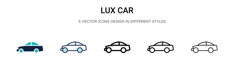 Lux car icon in filled, thin line, outline and stroke style. Vector illustration of two colored and black lux car vector icons designs can be used for mobile, ui, web