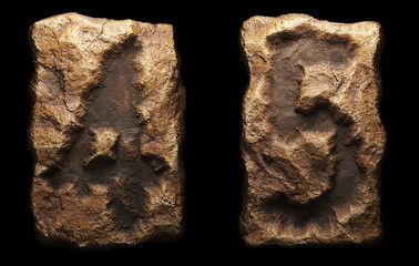 Set of rocky numbers 4, 5. Font of stone on black background. 3d