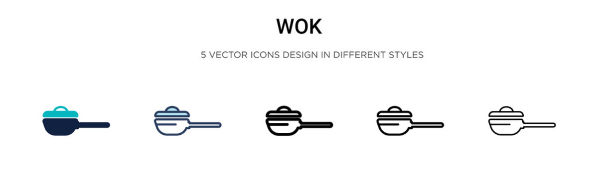 Wok icon in filled, thin line, outline and stroke style. Vector illustration of two colored and black wok vector icons designs can be used for mobile, ui, web