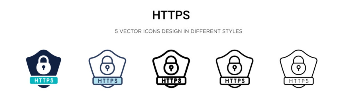 Https icon in filled, thin line, outline and stroke style. Vector illustration of two colored and black https vector icons designs can be used for mobile, ui, web