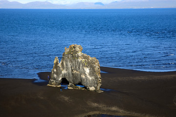 Vatnsnes / Iceland - August 27, 2017: The Hvitserkur rock in Vatnsnes peninsula, Iceland, Europe