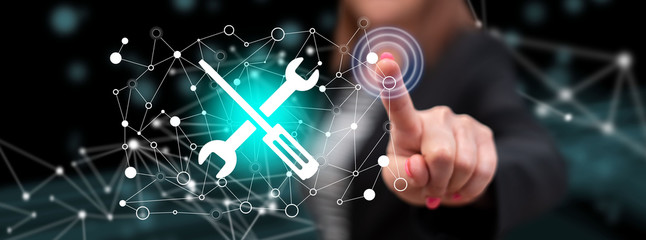 Woman touching a maintenance system concept