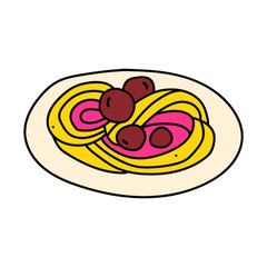 Spaghetti with meatballs. Italian dish. Vector illustration. Concept for cafe, restaurant.