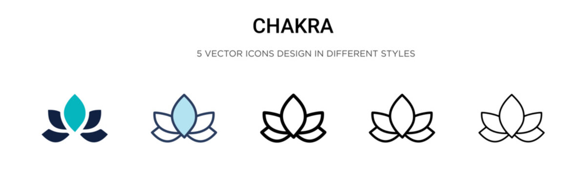 Chakra icon in filled, thin line, outline and stroke style. Vector illustration of two colored and black chakra vector icons designs can be used for mobile, ui, web