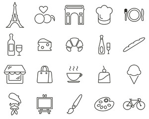 Paris City & Culture Icons Black & White Thin Line Set Big