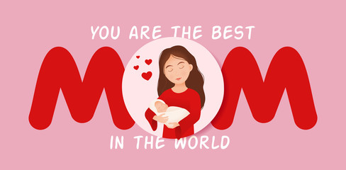 Happy mother's day vector greeting card template with mom and baby